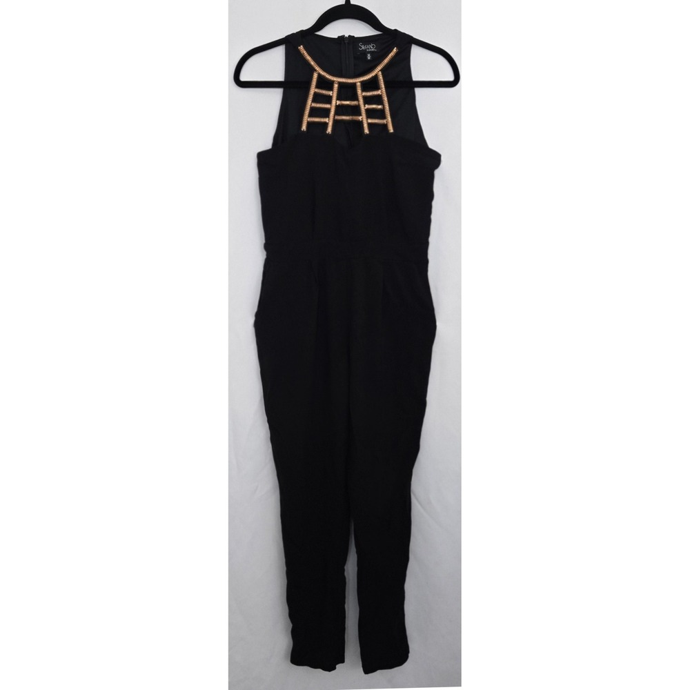 Stefano‎ Di Roma M Black Gold Caged Halter Jumpsuit 29z29 Evening Party 51" Tall